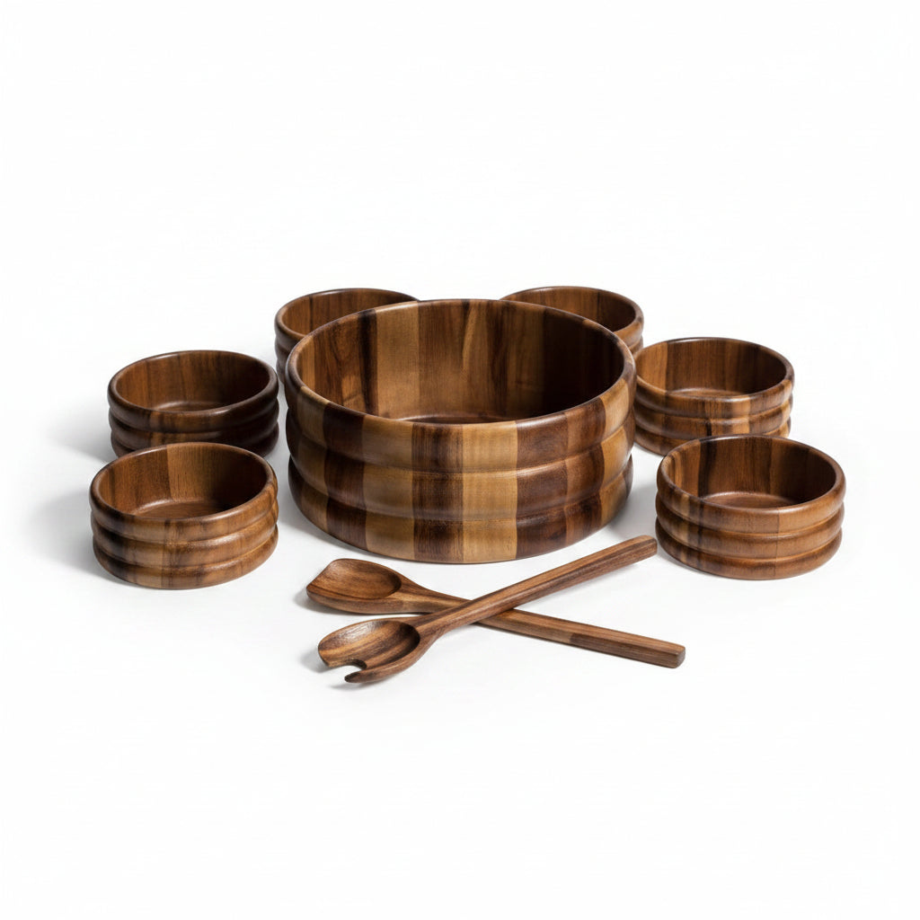 7 Piece - Extra Large Salad Bowl with Servers and 4 Individuals