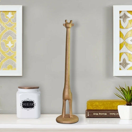 Gold Giraffe Paper Towel Holder & Toilet Paper Stand – 17.5" Cast Iron