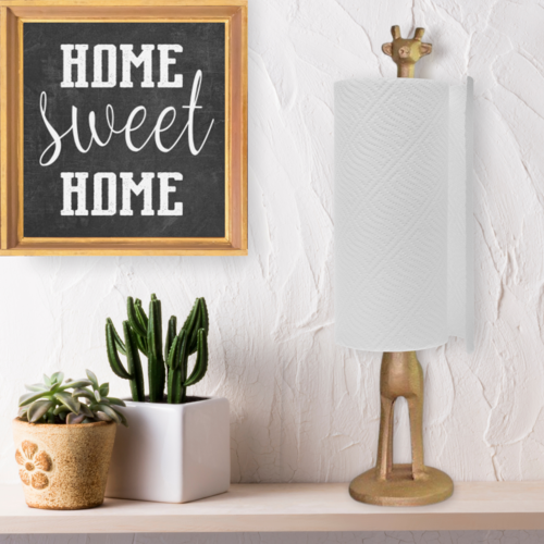 Gold Giraffe Paper Towel Holder & Toilet Paper Stand – 17.5" Cast Iron