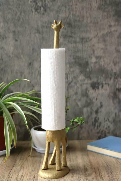 Gold Giraffe Paper Towel Holder & Toilet Paper Stand – 17.5" Cast Iron