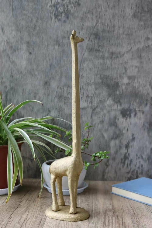 Gold Giraffe Paper Towel Holder & Toilet Paper Stand – 17.5" Cast Iron