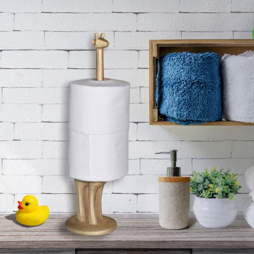Gold Giraffe Paper Towel Holder & Toilet Paper Stand – 17.5" Cast Iron